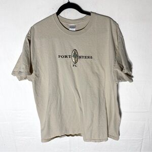 Vintage Gildan Beige Cotton Embroidered Fort Myers Florida T Shirt XL